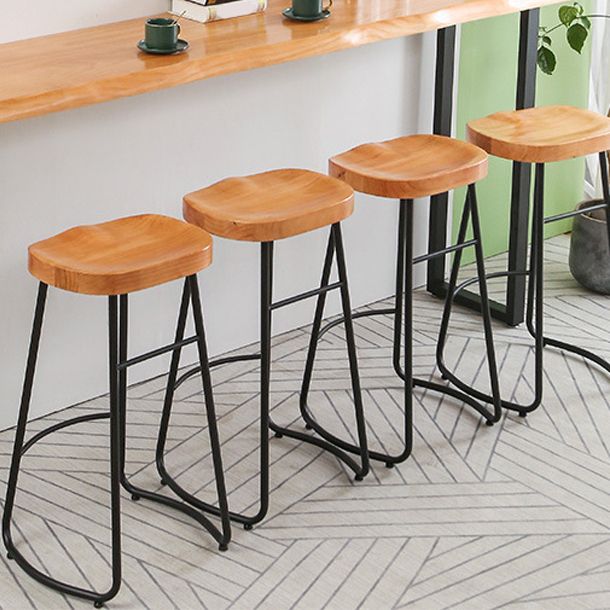 Industrial Bar Stools Solid Wood Armless Barstool in Natural