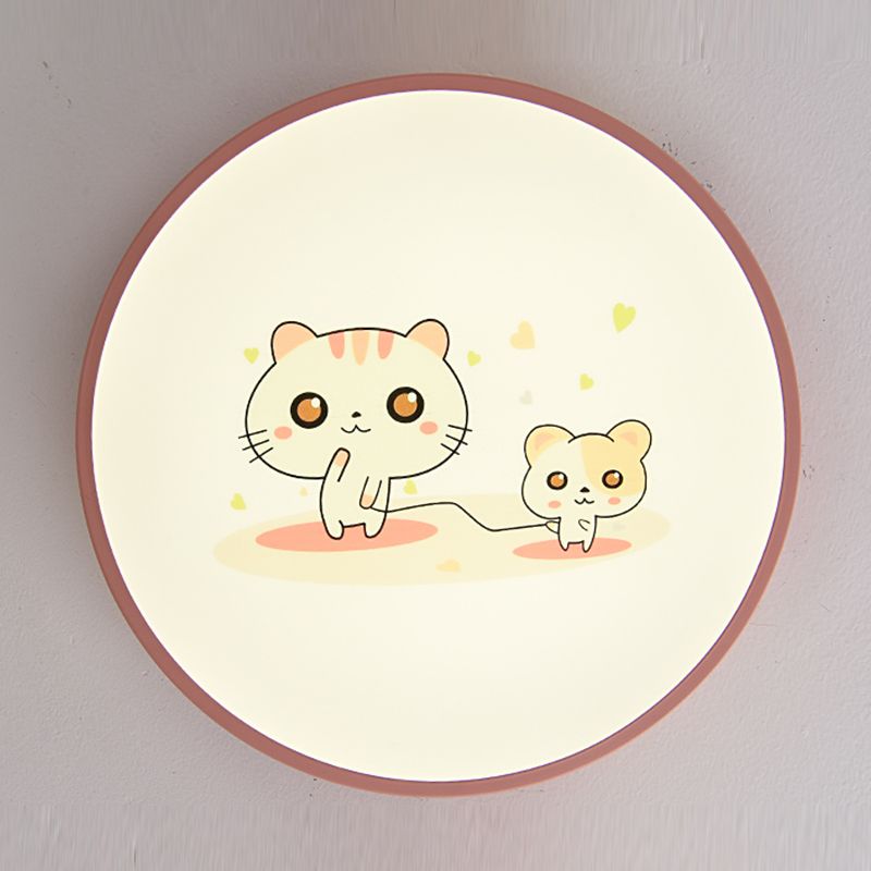 Round Shape LED Ceiling Lamp Kids Style Iron 1 Light Flush Mount for Dining Room