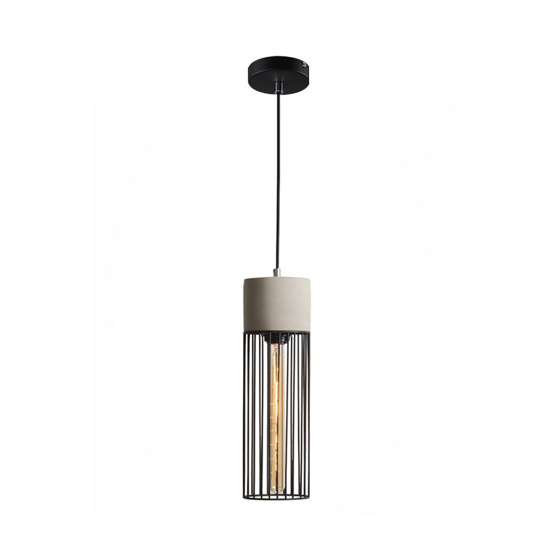 1-Light Pendant Light Fixture Industrial Cone/Cylinder/Triangle Iron Hanging Lamp in Black with Cement Socket