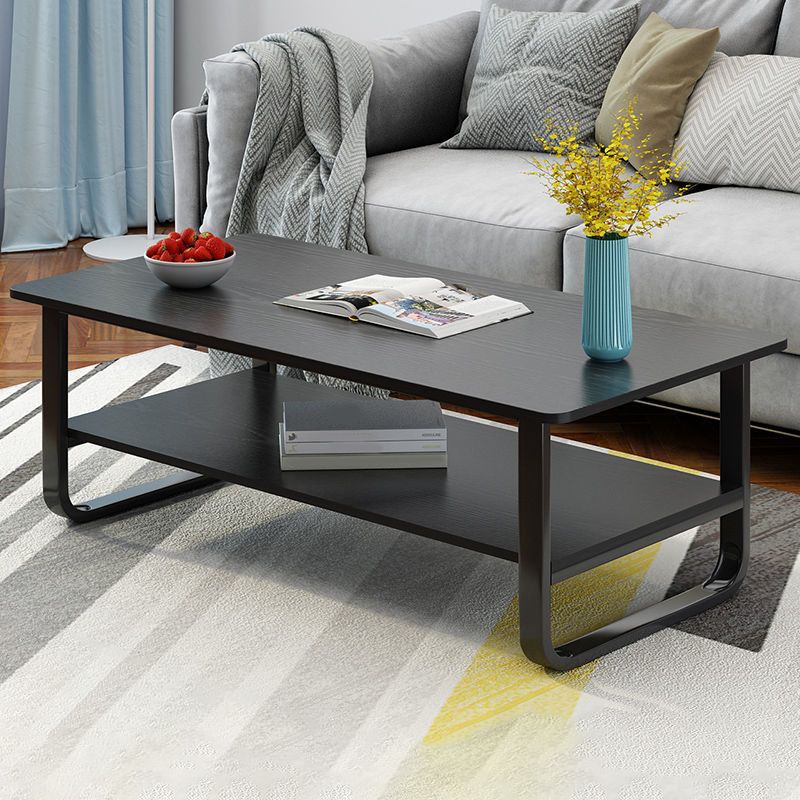 Modern Style Rectangular Wooden Table Metal Sled Base Coffee Table
