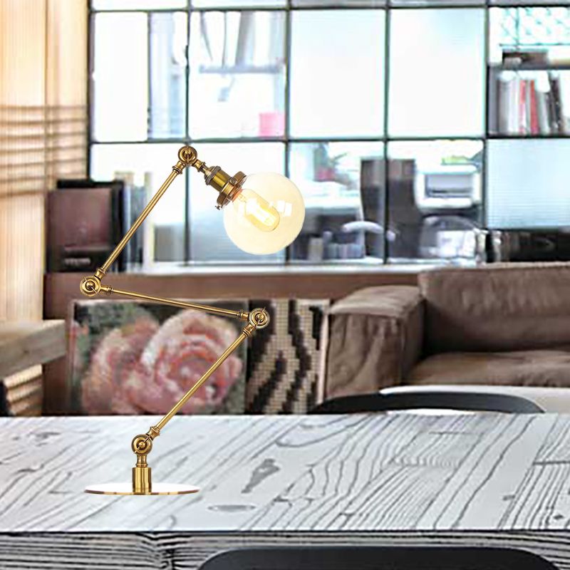 Industrial Global Table Lamp Amber/Clear Glass 1 Light Restaurant Table Light with Adjustable Arm in Black/Brass Finish