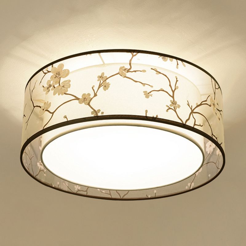 Stampato Tessuto Shade Flush Montaggio Country Style Camera Soffitta Flush Light con Acrylic Diffuser
