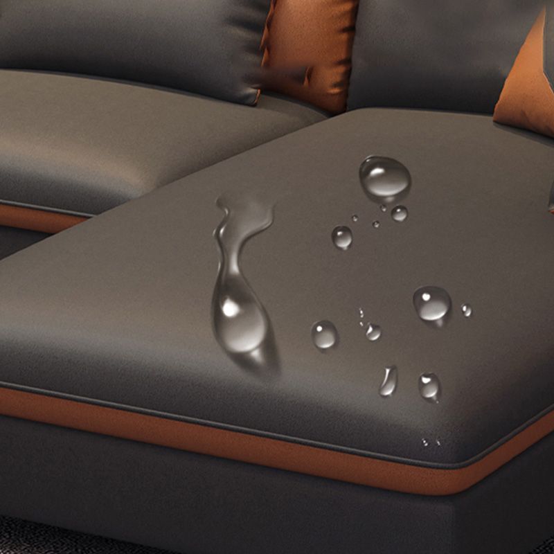 Contemporary Right Hand Facing Sofa & Chaise L-Shape Faux Leather Sofa