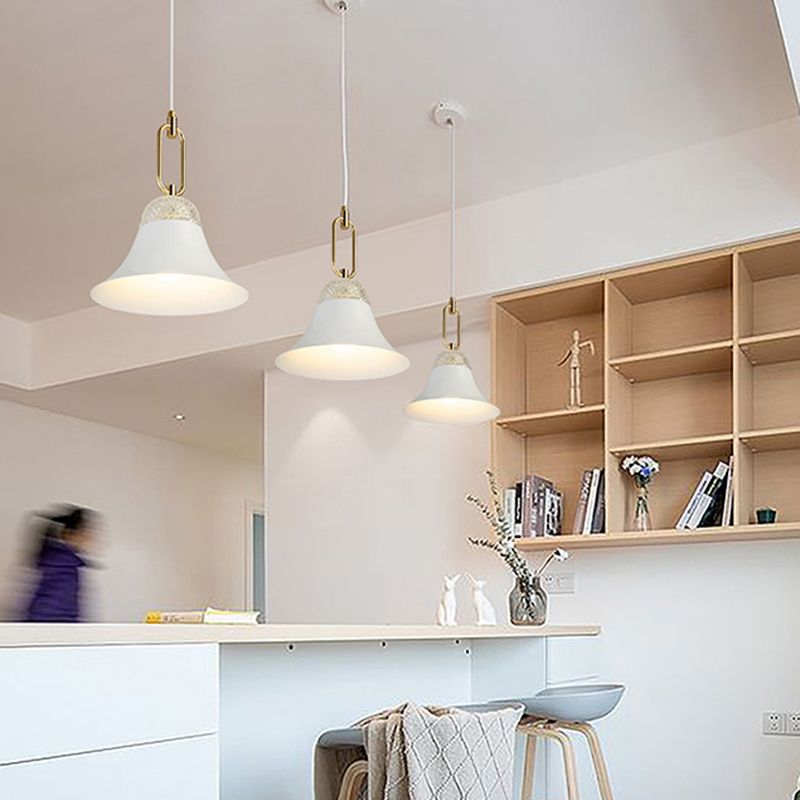 Bell Down Lighting Pendant Contemporary Metal 1 Light Dining Room Ceiling Light in White