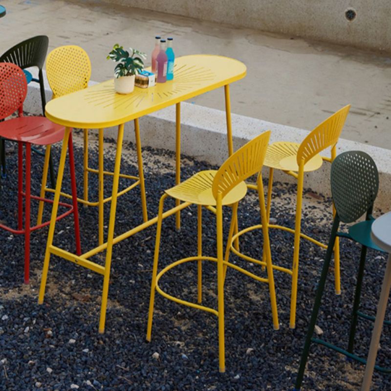 Modern Oval Pub Table Metal Bar Height Table with Footrest for Outdoor