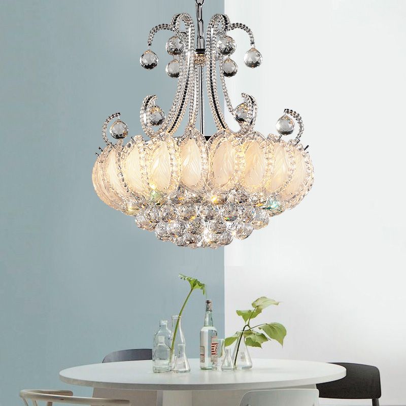 Modernist Waterfall Chandelier Clear Crystal Orb 5-Head Living Room Pendant Light Fixture in Chrome/Gold