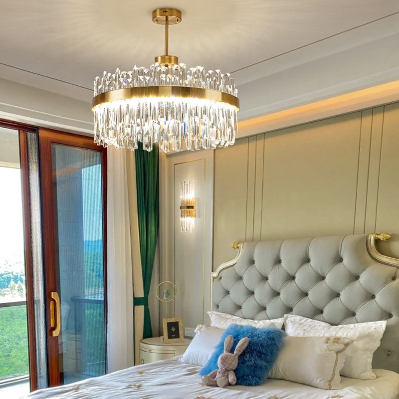 Round Shape Hanging Lights Crystal LED Chandelier in Gold for Living Room