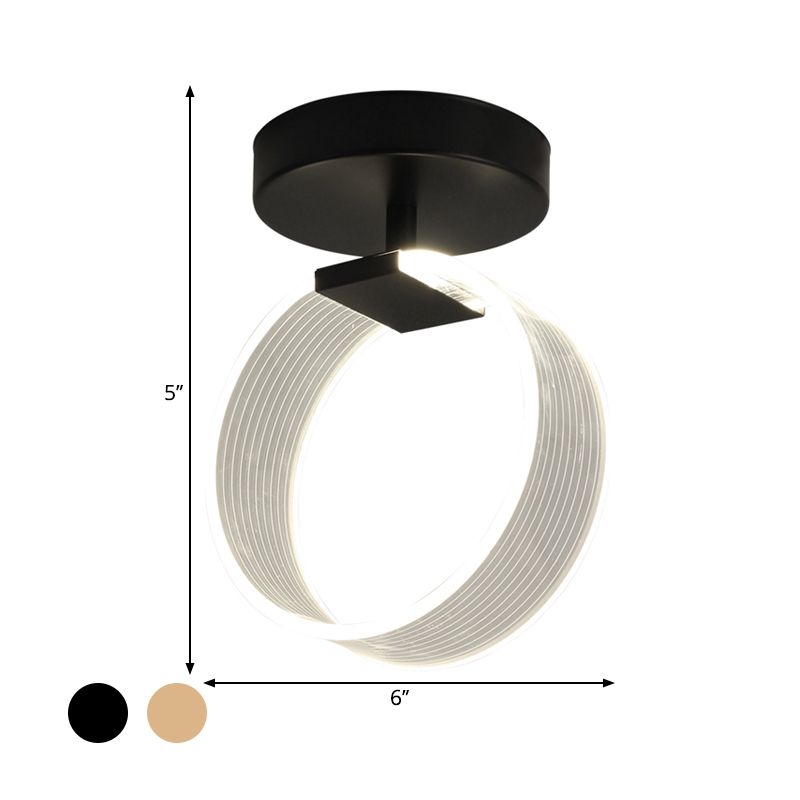 Lámpara de techo LED para pasillo, iluminación moderna de montaje semiempotrado en negro/dorado con pantalla acrílica circular