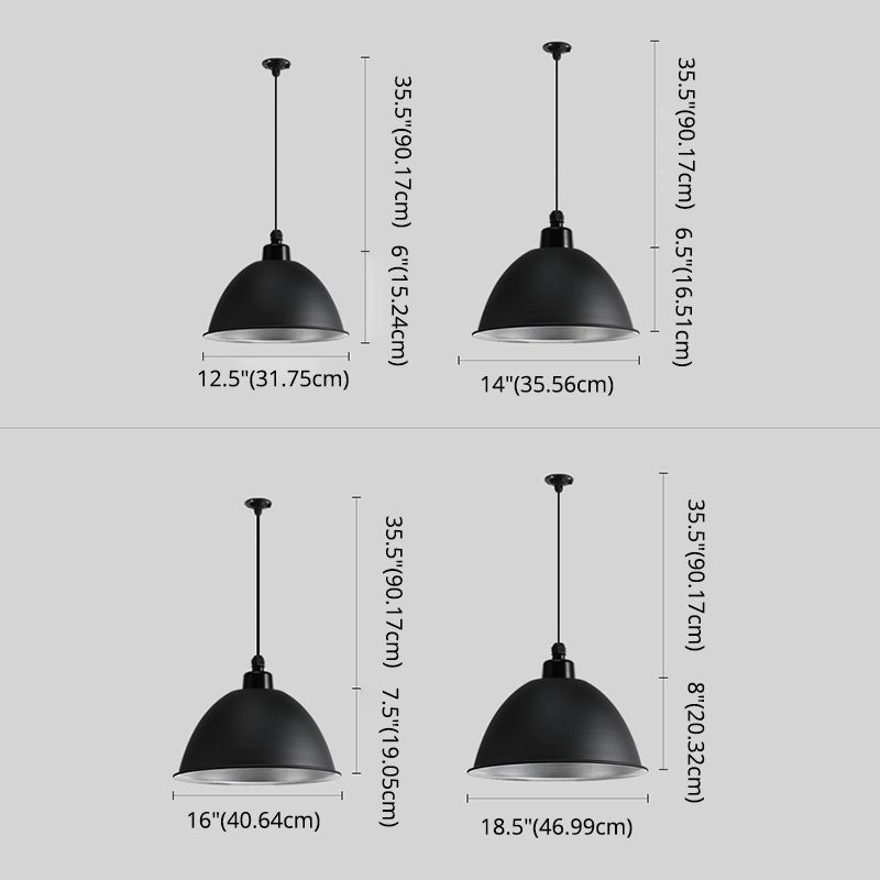 Mat zwart koepelvormige lamp armatuur industrieel metaal 1 lamp doorgang hangend licht