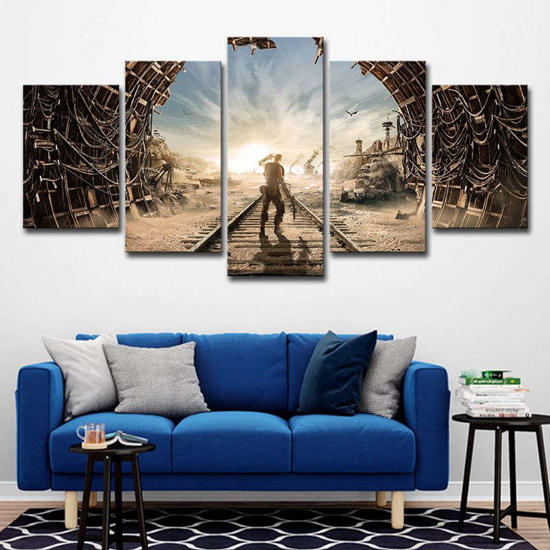 Kids Subway Game Wall Art Print Brown-Blue Multi-Piece Canvas for House Interior