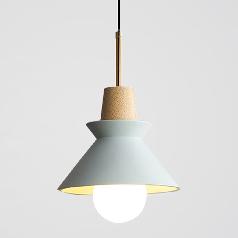 Resin Conical Drop Lamp Macaron 1 Bulb Solid Wood Pendant Light