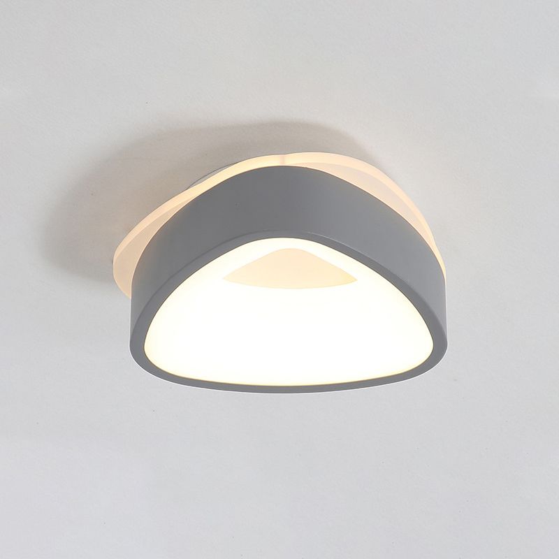 Nordic Hollowed Triangle/Round/Square Flush Lamp Metallic LED Foyer Ceiling Mounted Light in Grey/White