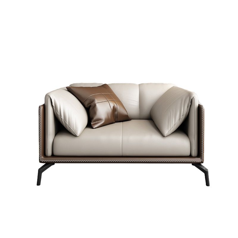Genuine Leather Tuxedo Arm Sofa Contemporary Brown Sofa with Cushions