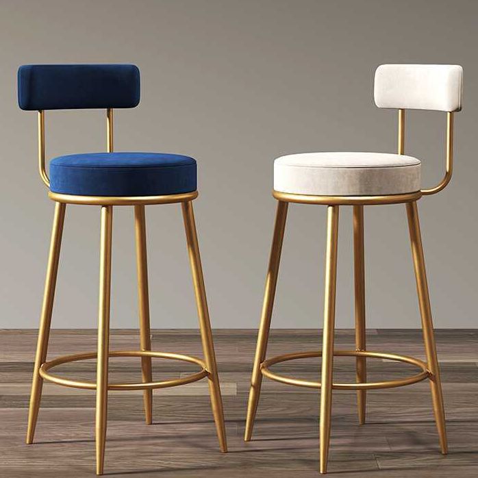 Glam Armless Backrest Counter Stool Iron Cafe Bar Stool with Pedal and Cushion