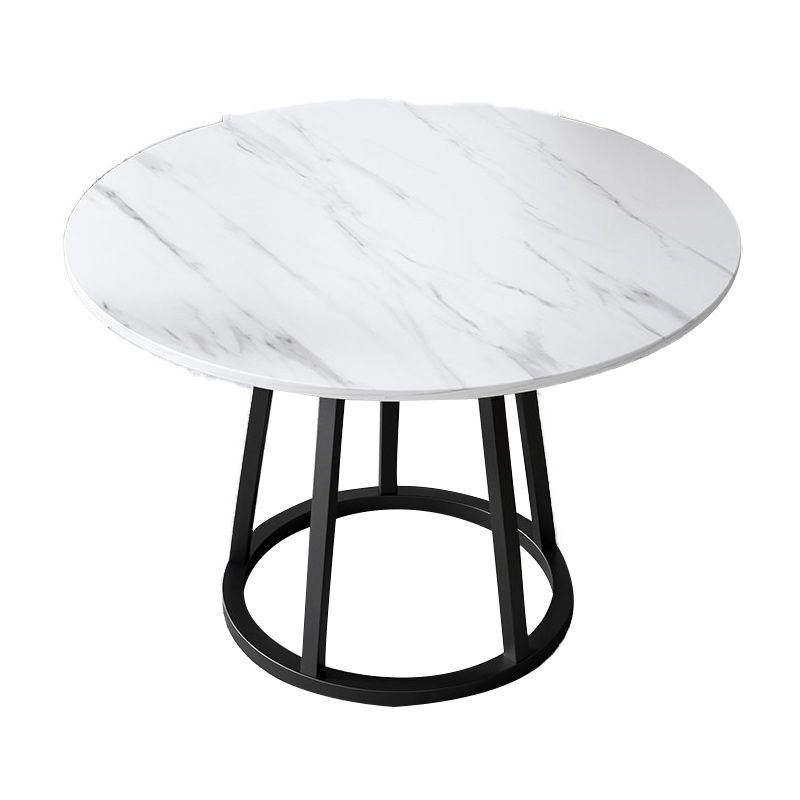 Round Black Iron Base Dining Table Modern Stone Pedestal Table