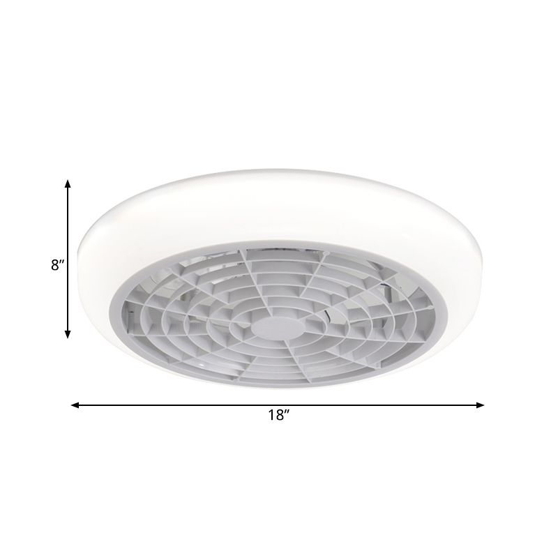 18" W White LED Ceiling Fan Light Contemporary Acrylic Shade Round Semi Flush Mounted Lamp for Bedroom with 6 Blades