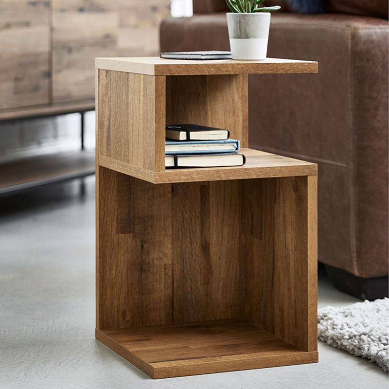 Pine Wood End Table Natural 2 Pieces Sofa Side Accent Table with Storage Shelves
