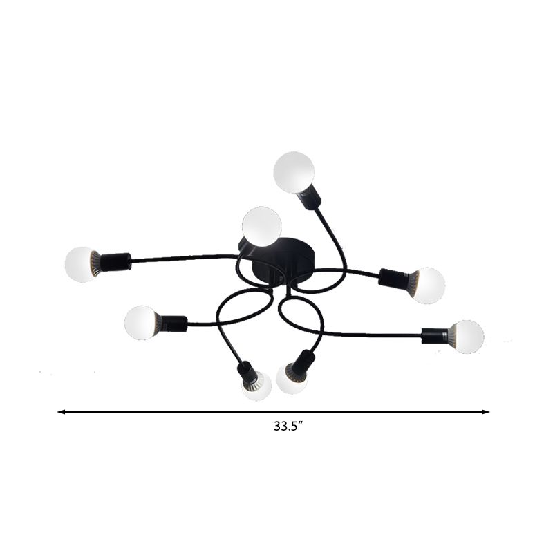 Lámpara de techo con brazo trenzado de estilo vintage, 8 luces, iluminación metálica de montaje semiempotrado en negro/blanco para sala de estar