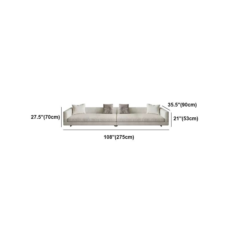 Flannelette Sectional Square Armrest Latex/down Upholstery Filled White Sofa