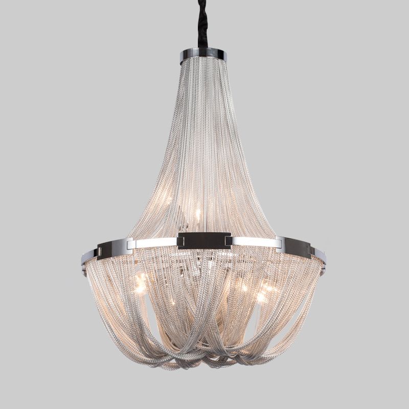 Basket Dinning Room Chandelier Light Fixture Metal Modern Style Hanging Chandelier in Chrome