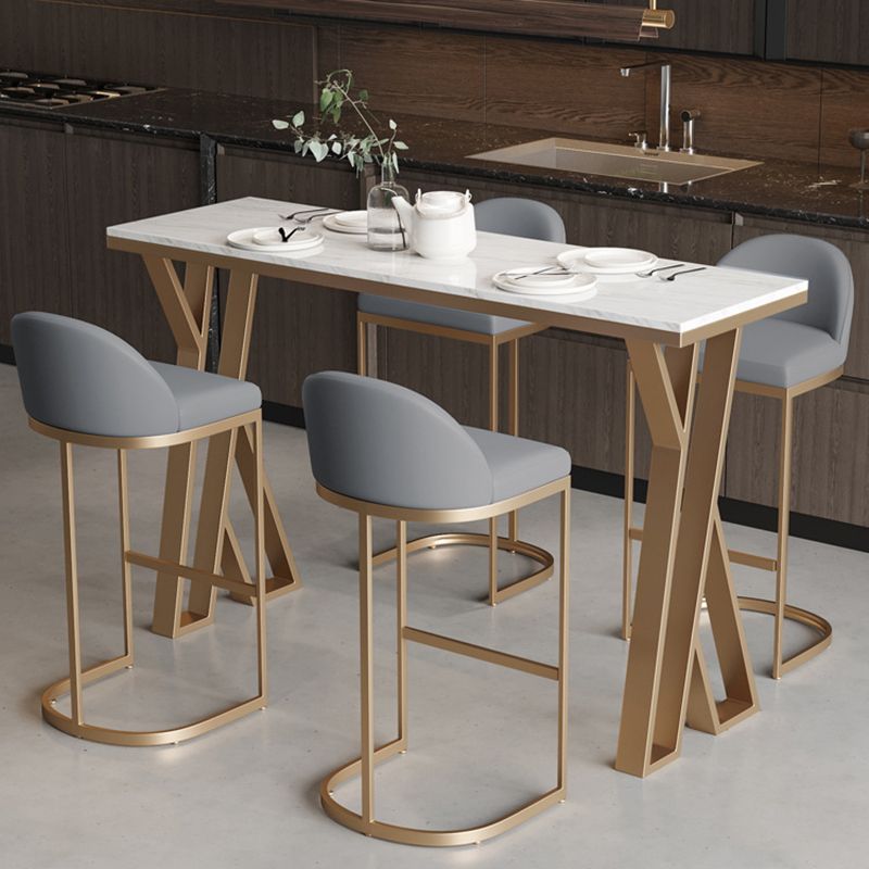 Sintered Stone Top Rectangle Bar Table Luxurious Pub Table with Double Pedestal