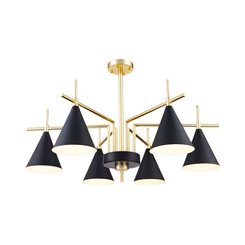 Mid-secolo in ferro conico semifulto a filo a filo a filo lampadario del soffitto in oro nero con design radiale per camera da letto