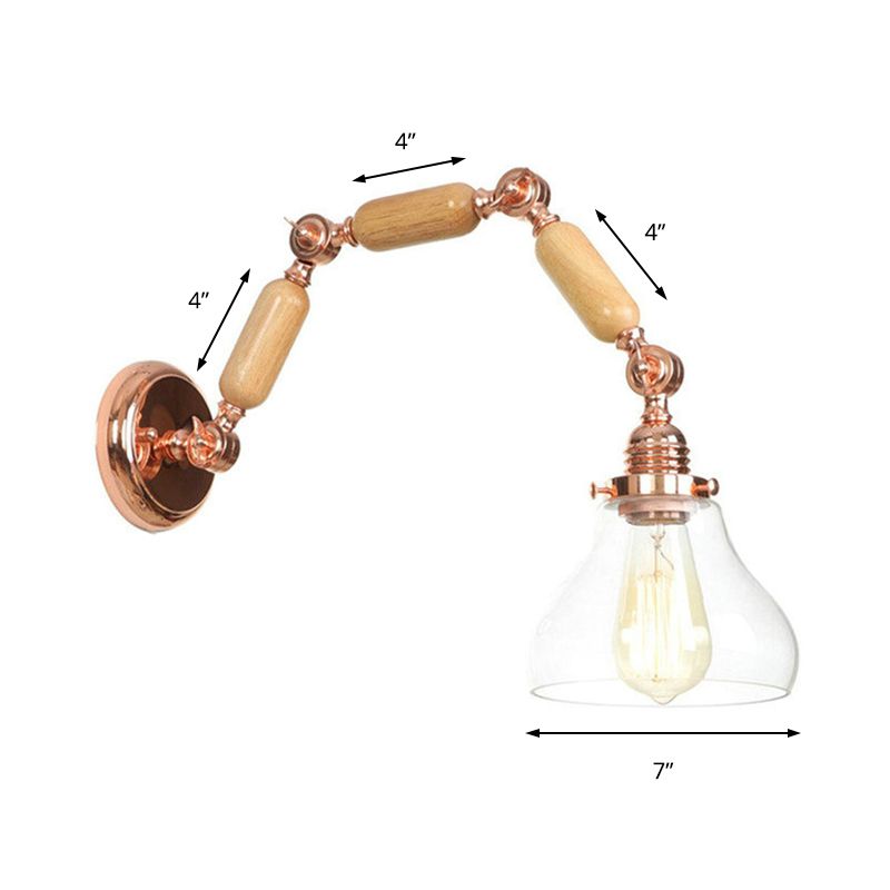 1 Bulb Wall Light with Cone Shade Clear Glass Industrial Living Room Sconce Lighting
