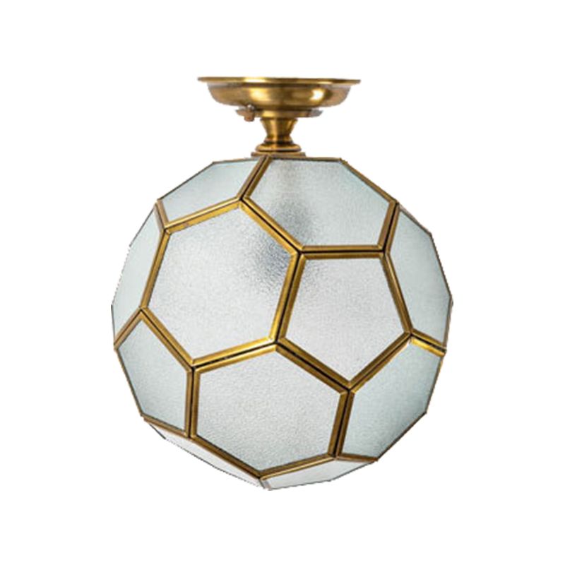 1 Hoofd Flushmount Plafond Lamp Traditionele Gefacetteerde Bol Helder/Crème/Getextureerde Wit Glas Semi-flush Mount Light in Brass, 8 "/12" /16 " Wide