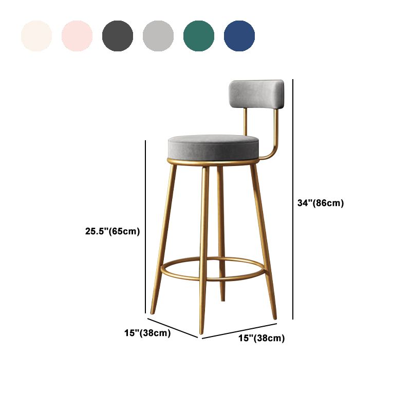 Fabric Round Seat Bar Stools Glam Footrest Armless Counter Stool with Iron Legs