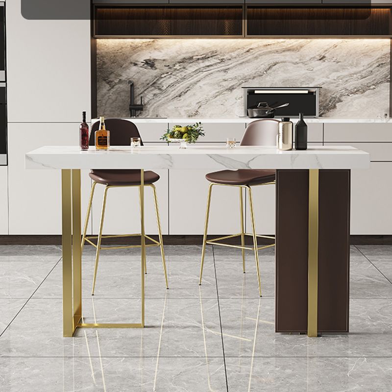 1/2/3 Pieces White Bar Set Glam Stone Top Pub Table with Brown Upholstered Stools