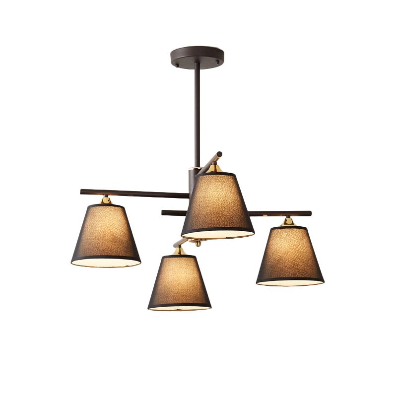 Tessuto lampadario conico a sospensione tradizionale tradizionale 4/6/8 luci soggiorno Luce a sospensione in nero/bianco/rosso