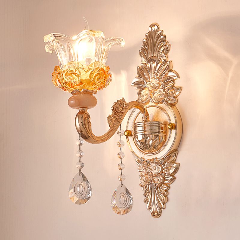 Goldene blumige Rüschenwand montieren licht traditionelle Glaskorridorwandleuchte mit Kristallakzent