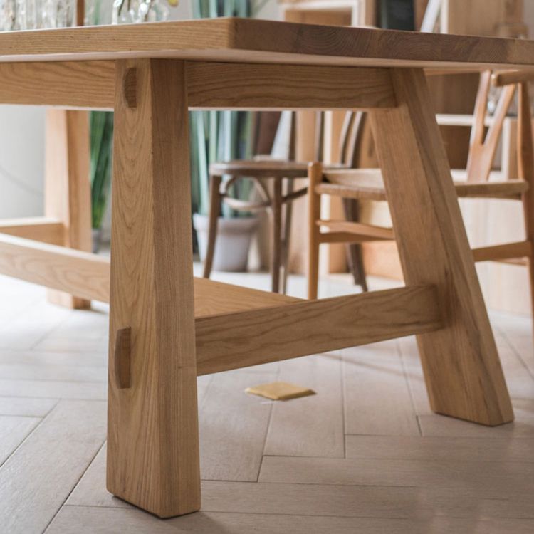 Modern Pine Wood Table for Restaurant Rectangle Kitchen Table with Trestle Base