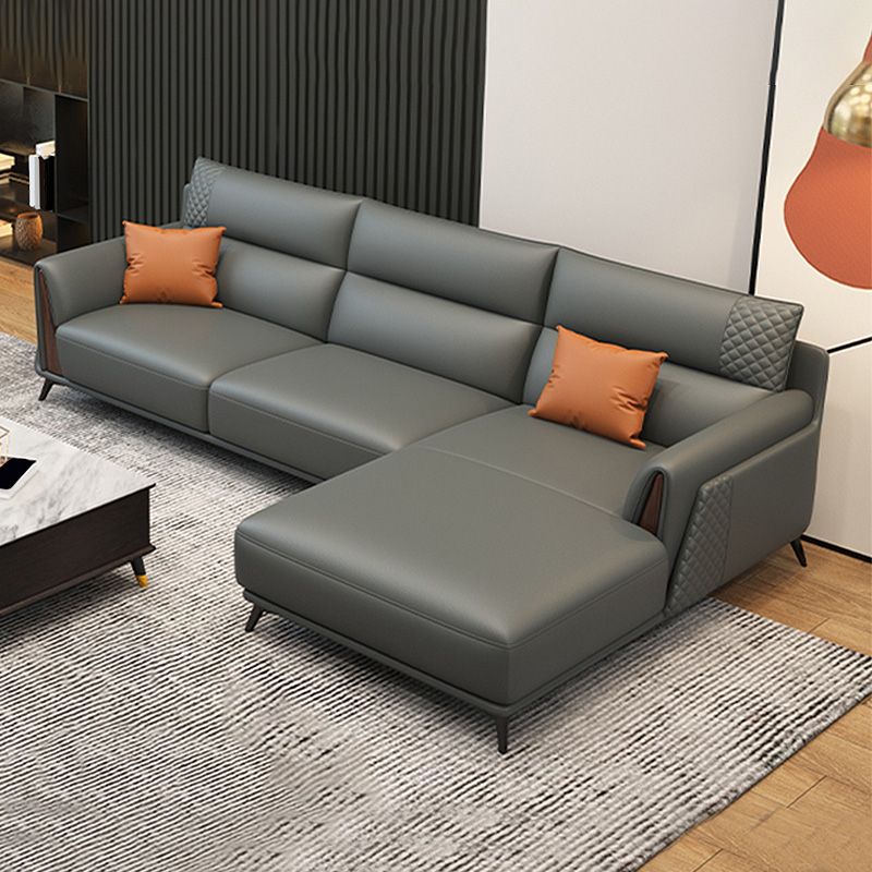 Genuine Leather Pillow Top Arm Sectionals 36.22"High Cushion Back Sofa, Black