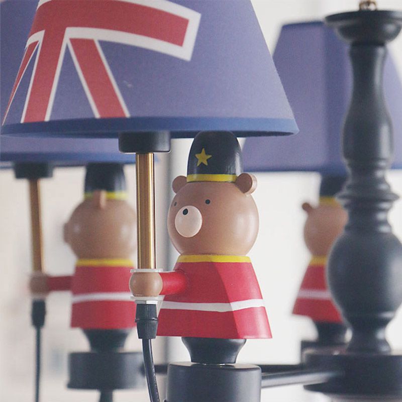 Amerikanischer Bärer Kronleuchter Metall 5 Lichter Blauer Schattenhängeanhänger für Kinderschlafzimmer