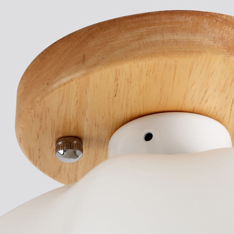 Single Beige Finish Flush Mount Lighting Nodic Wooden Shaded Ceiling Light