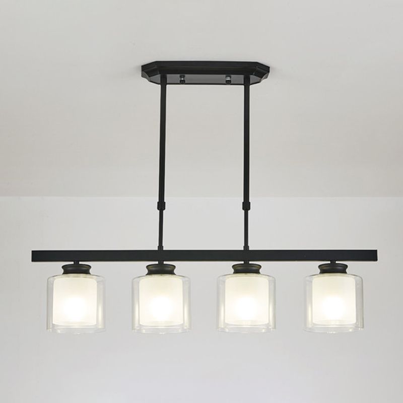 Luces de la isla de cilindro Luz de techo de isla de metal contemporánea con sombra de vidrio