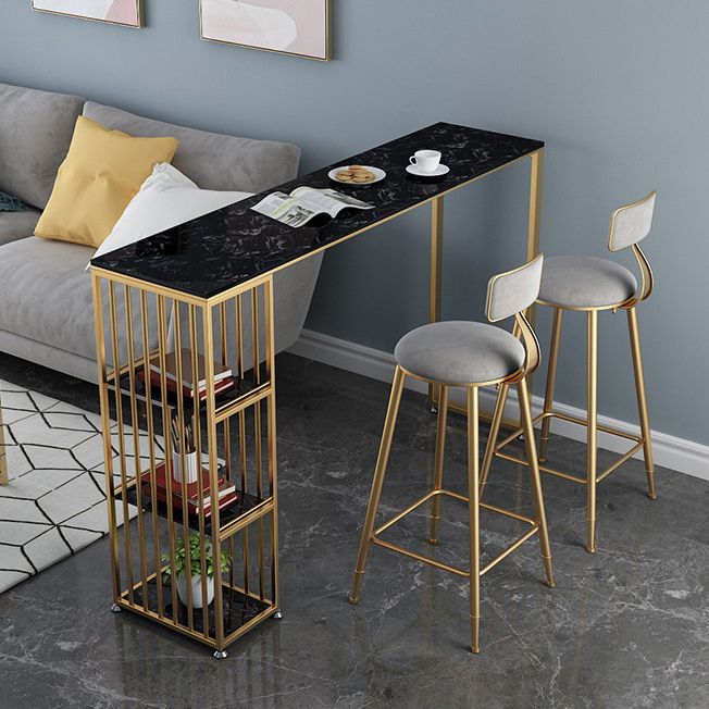 Faux Marble Bar Dining Table Glam Rectangle Bar Height Pub Table with 3-shelf