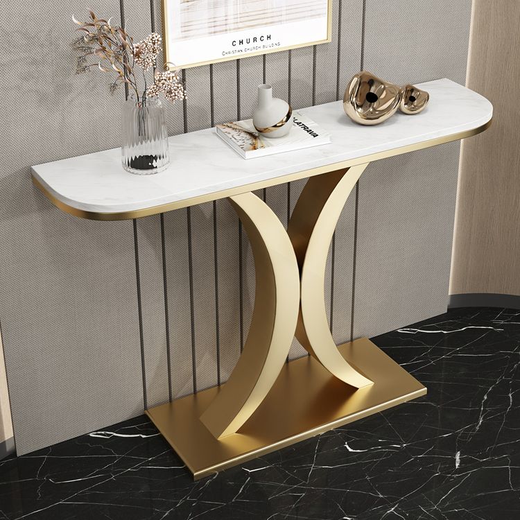 Marble Half Moon Console Table 31.5-inch Tall Accent Table with 1 Shelf