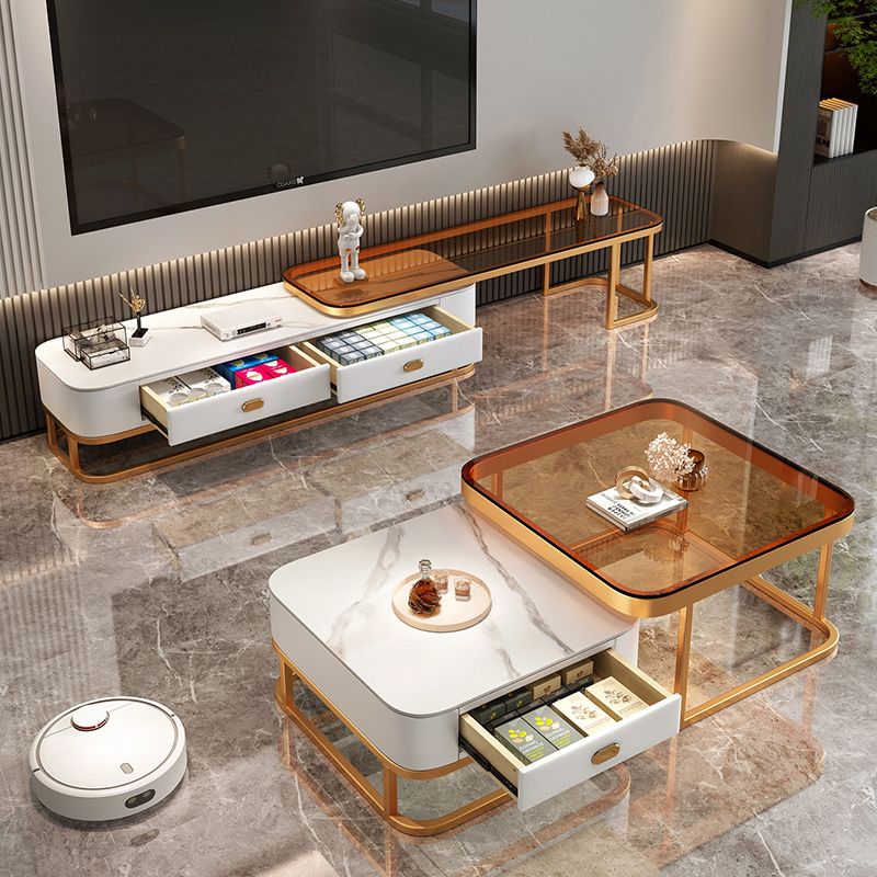Modern Coffee Table Glass Top Square Nesting Coffee Table Set