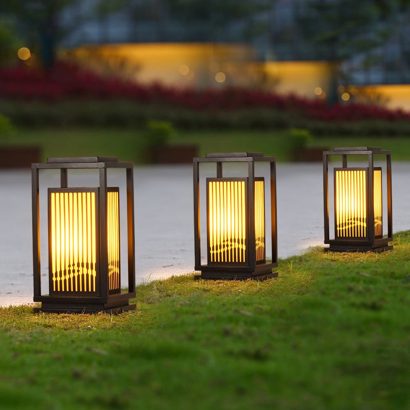 Rectangular Solar Pillar Lamp Modern Metal Outdoor Waterproof Light in Black