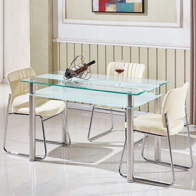 Metal Contemporary Dining Table Clear Glass Top Table for Dining Room