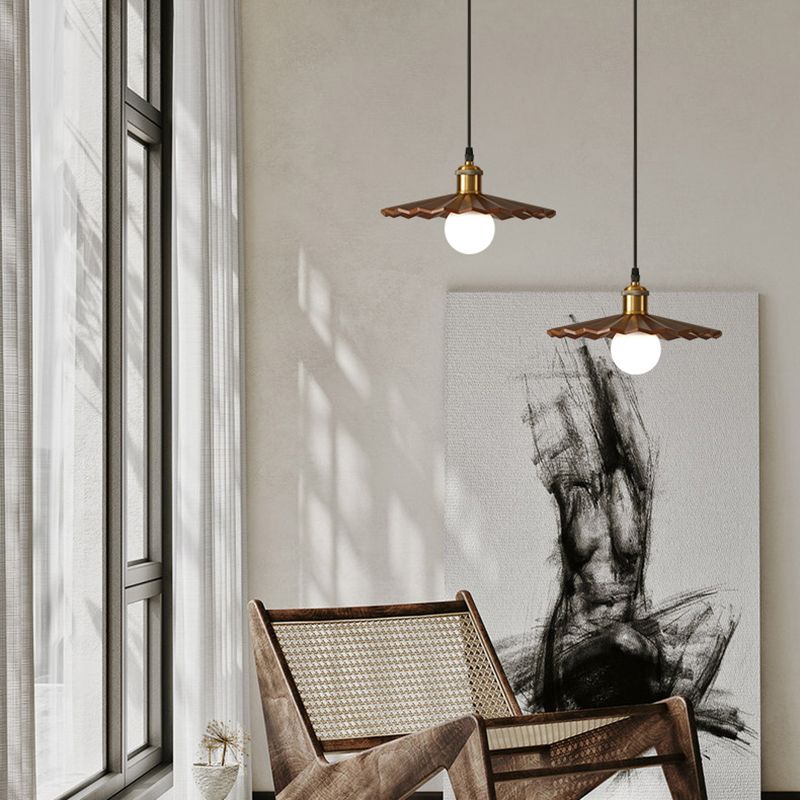 Pot Cover Shade Hanging Lighting Modern Style Solid Wood 1 Light Pendant Lamp