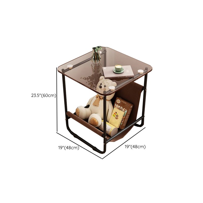 Contemporary Brown Glass Top Side Table Steel Sled Base End Table