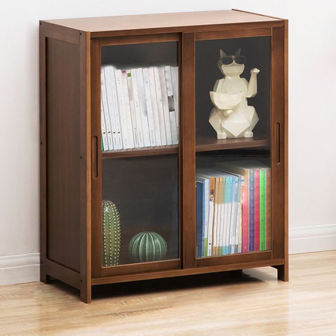 Vertical Bookcase with Doors Bamboo Book Shelf for Home Office