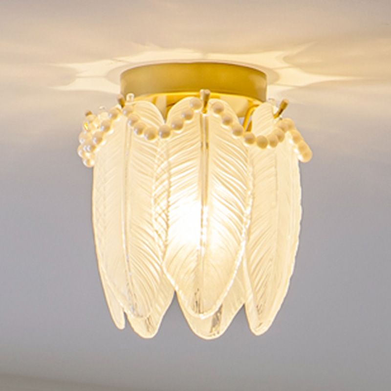 Luminaire encastré au plafond en plumes, style simple, doré