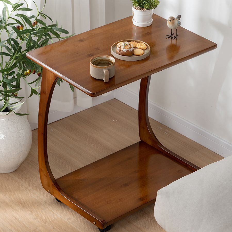 Modern Brown Side Table Rectangular C Table with Shelf for Living Room