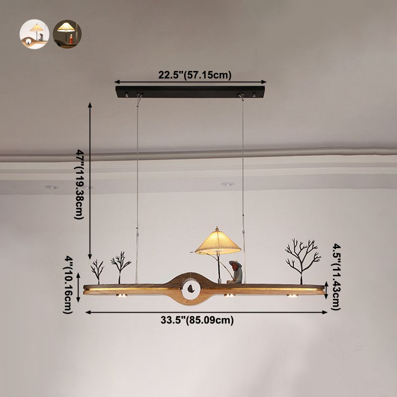 Linear Island Pendant LED Modern Wood Ceiling Pendant Light for Tea Room