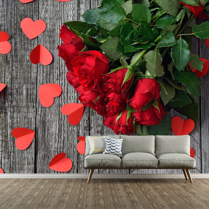 Customized Rose Bouquet Wall Mural Horizontal Photography for Sleeping Room Decoration