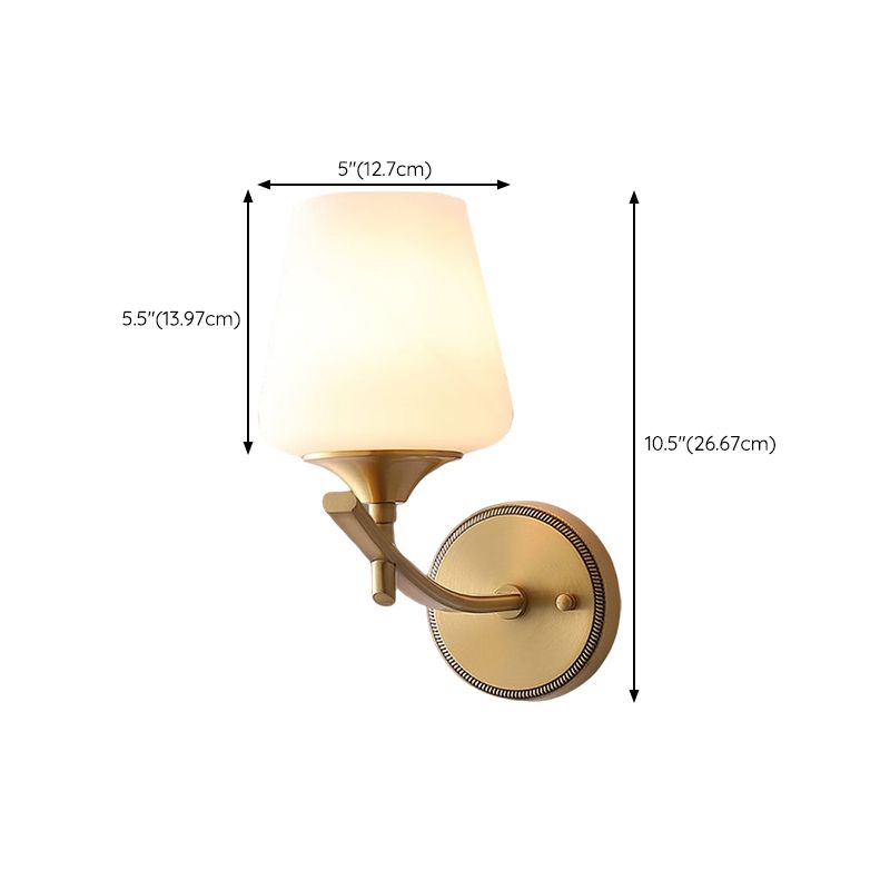 Golden Copper Wall Lamp Modern Style Wall Mount Lamp with Glass Shade for Bedroom